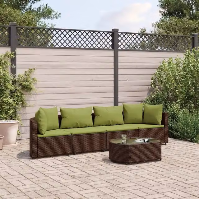 Set Divano da Giardino 5 pz con Cuscini Marrone in Polyrattan 3308374