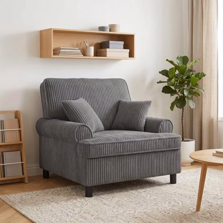 Poltrona lounge moderna vidaXL con cuscini in tessuto grigio e struttura rinforzata