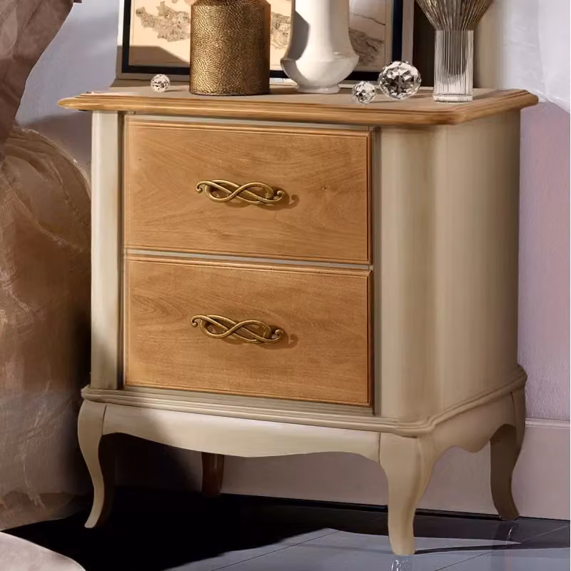 Comodino classico con 2 cassetti in legno grezzo Mobili 2G L: 61 cm, P: 41 cm, H: 71 cm – 3