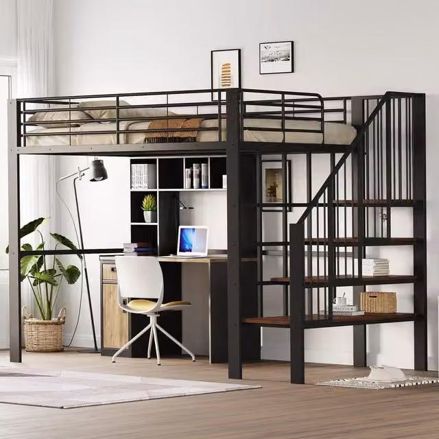 Letto a Soppalco con Contenitore e Scala ¨C MINIMAL ¨C Metallo 140x200