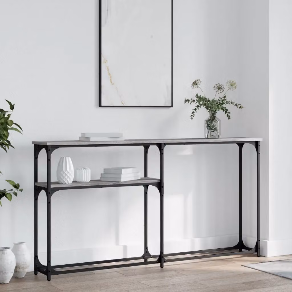vidaXL Tavolino Consolle in Legno Multistrato Grigio Sonoma, L 145 x P 22,5 x H 75 cm