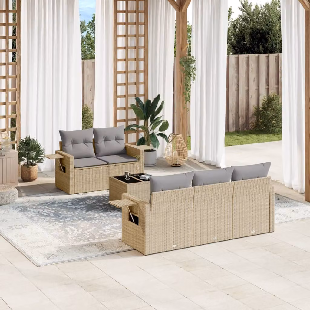 Set Divano da Giardino vidaXL 6 pz in Polyrattan Beige con Cuscini e Tavolino da Caffè – 1
