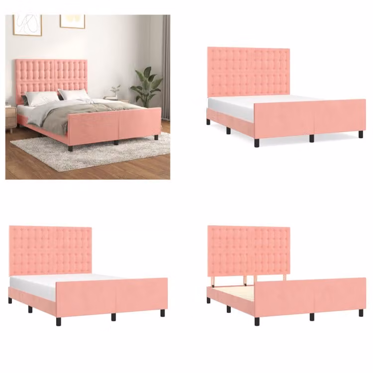 vidaXL Letto con testiera rosa 140x190 cm in velluto - Letto con testiera - Letti con testiera - Letto con testiera - Letto con testiera