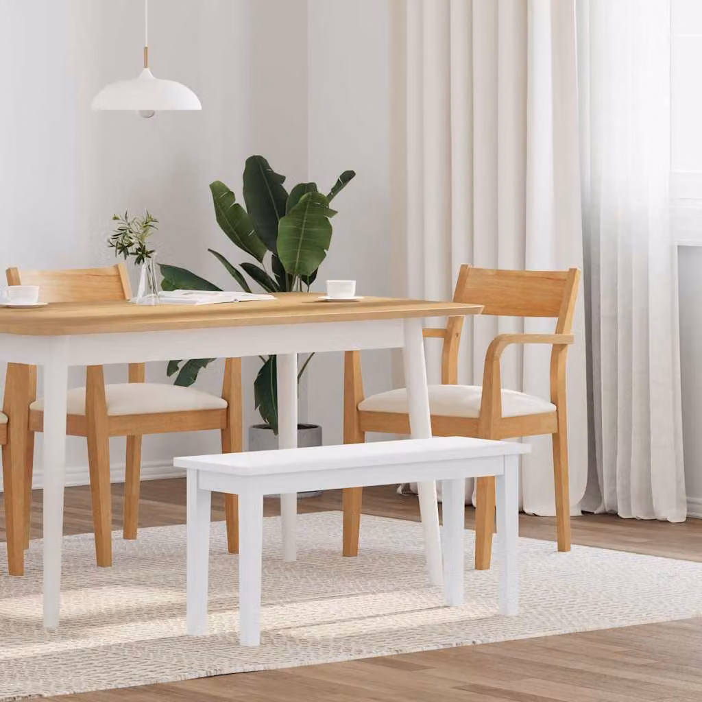 Panca vidaXL in legno massello bianco per cucina e sala da pranzo, stile scandinavo, L: 90 cm
