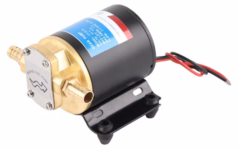 Pompa a ingranaggi da 24V, autoadescante, con una portata di 2 GPM (gallonata al minuto) e un'altezza di mandata di 3 metri