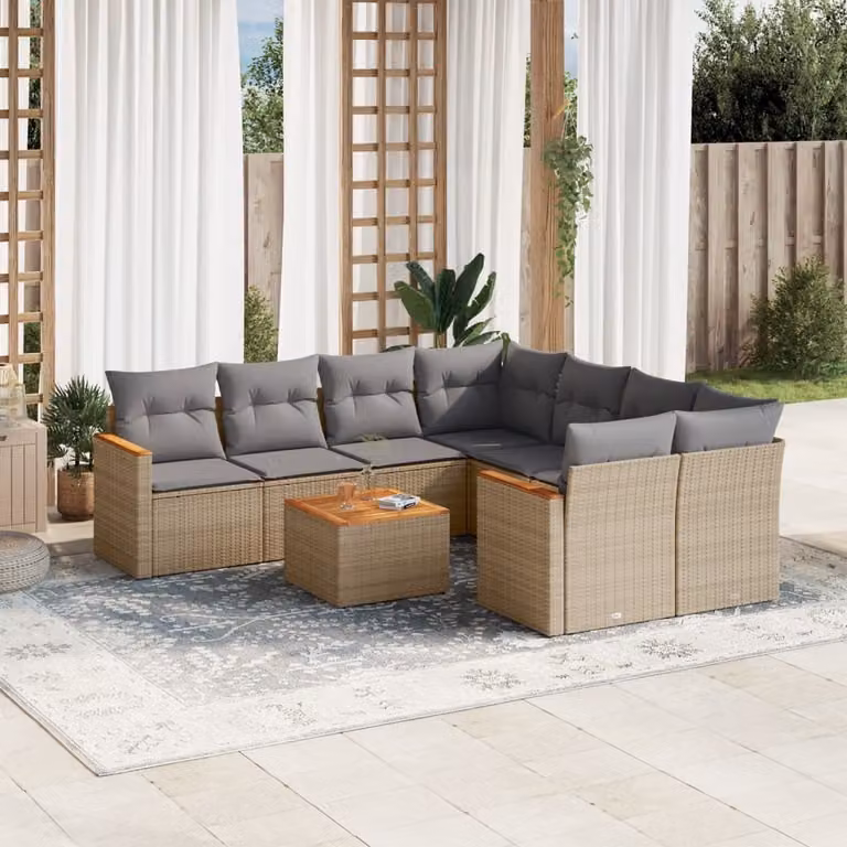 Maison Exclusive - Set Divano da Giardino 9 pz con Cuscini Beige Misto Polyrattan