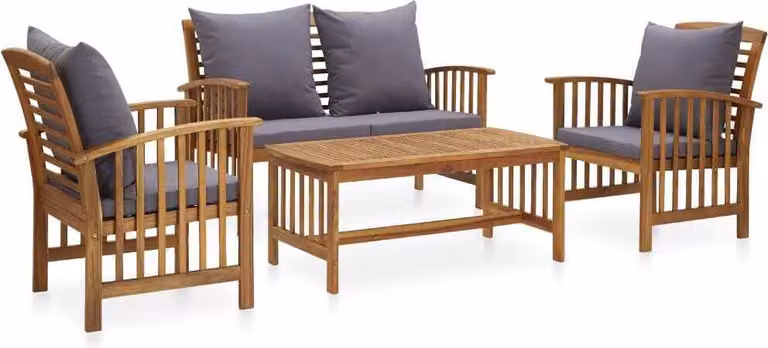 The Living Store Set da giardino 4 pezzi con cuscini in legno massiccio di acacia