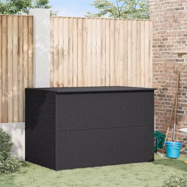 Baule da giardino moderno vidaXL in rattan nero L: 150 cm, P: 100 cm, H: 100 cm