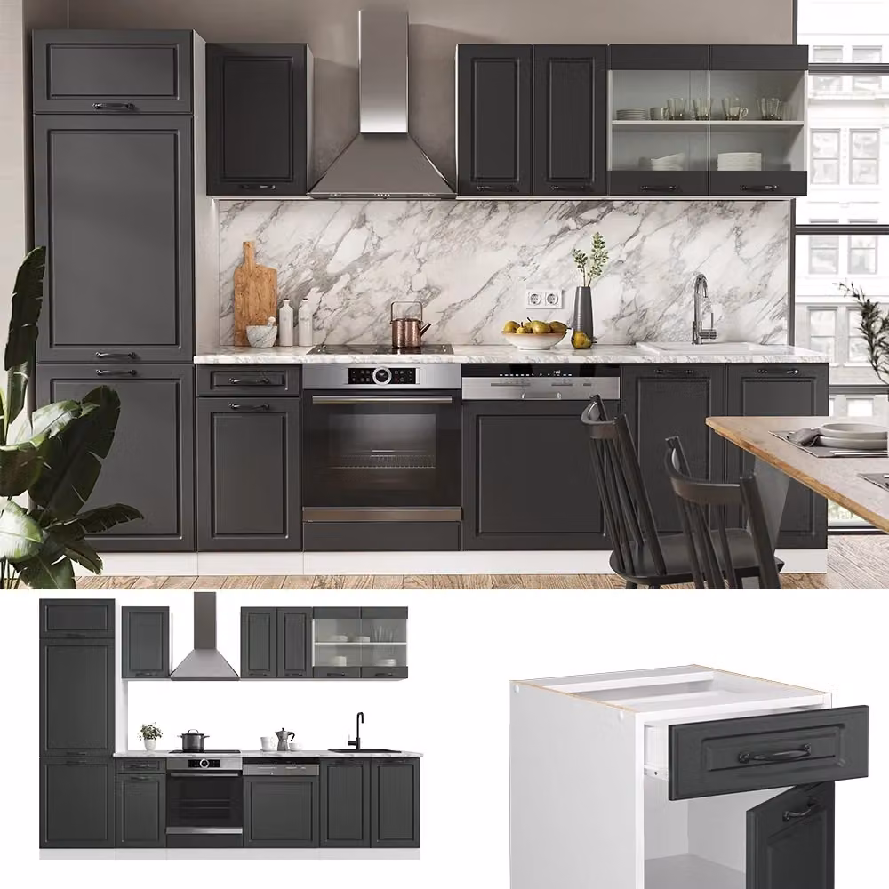Cucina componibile R-Line Vicco colore Antracite e Bianco con dettagli Rovere, L: 300 cm, H: 206,8 cm, P: 60 cm – 2
