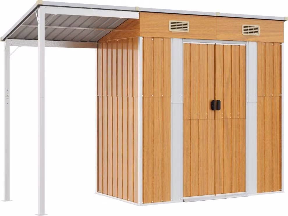 Capannone Tetto Esteso Marrone Chiaro 277x107x181cm Acciaio