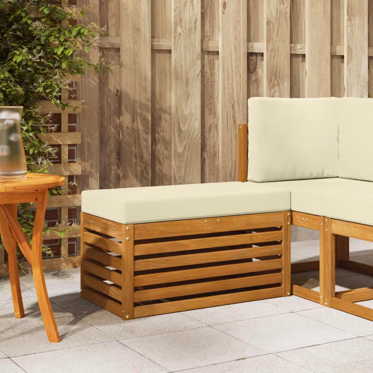 vidaXL Panca da esterno moderna in legno di acacia naturale, colore beige/marrone, L: 110 cm, P: 43 cm, H: 37 cm