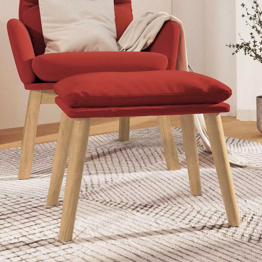 Poggiapiedi vidaXL in velluto rosso con struttura in legno, L 45 x P 29,5 x H 35 cm