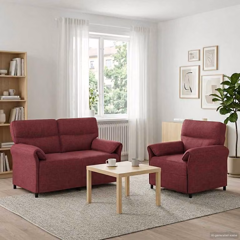 Set di 2 divani moderni vidaXL in tessuto rosso con struttura in metallo e cuscini inclusi