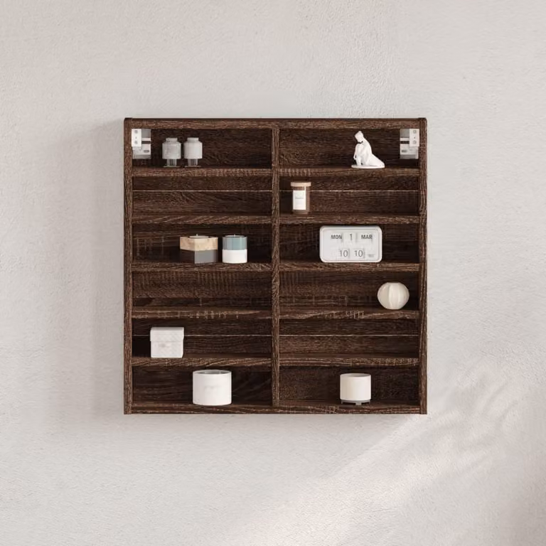 Armadietto Vetrina vidaXL in Legno Rovere Marrone con Ante in Vetro e Mensole Interne, da Appendere al Muro, L: 60 cm, P: 8,5 cm, H: 58 cm