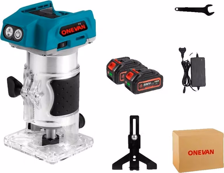 Fresatrice a batteria, motore brushless da 1600 W, 5 marce, 2 batterie