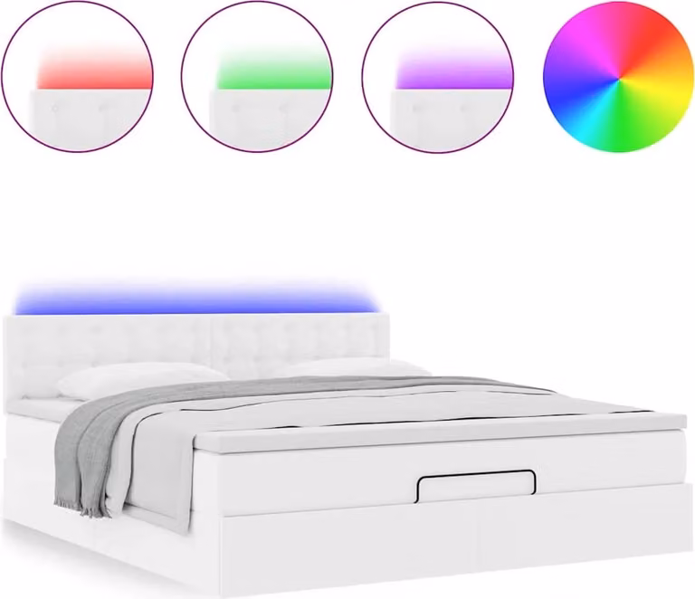 Pouf Letto con Materassi e LED Bianco Puro 160x200cm Pelle finta