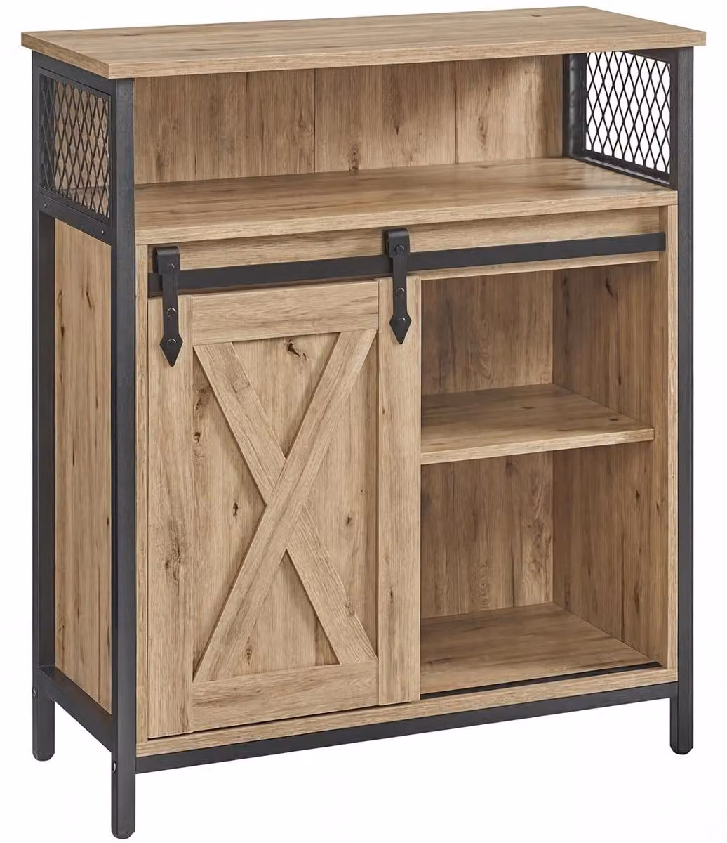 Mobiletto Credenza Industrial con Anta Scorrevole Quercia e Nero