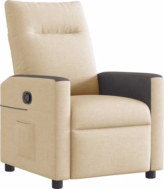 Poltrona Relax Reclinabile Moderna in Tessuto Beige con Braccioli e Struttura in Legno e Metallo