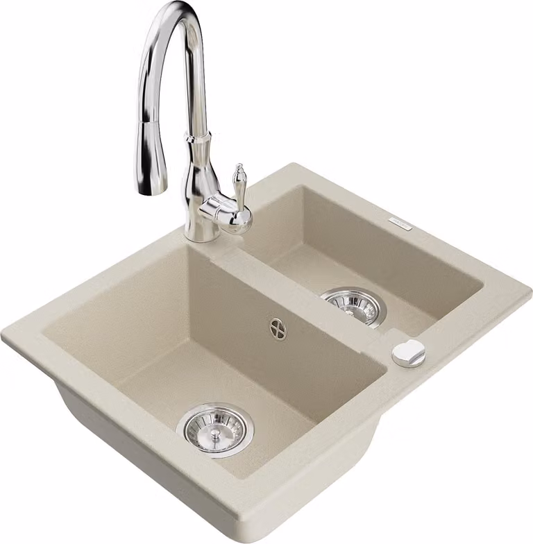 Mexen Carlos lavello in granito 1,5 vasche con rubinetto da cucina Savita, beige - 6518-69-672601-00