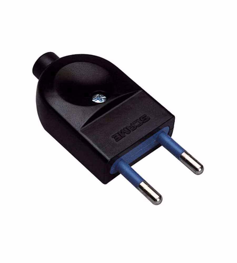 Spina 10A 2P Uscita Cavo Assiale con Fermacavo Nero