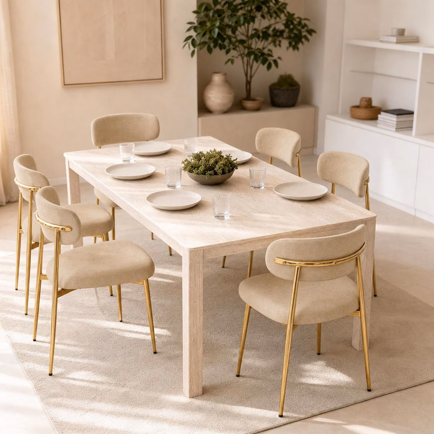 Set di 6 sedie da pranzo Flieks, con struttura dorata regolabile in altezza, sedie imbottite ideali per la sala da pranzo o la cucina, dimensioni 51x50x81 cm, colore marrone e oro