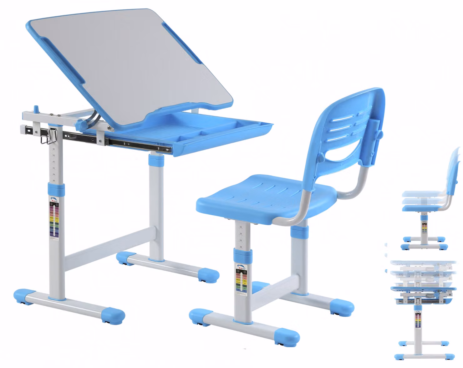 Scrivania per bambini con sedia da ufficio ergonomica regolabile in altezza - tavolo da disegno - tavolo da scuola