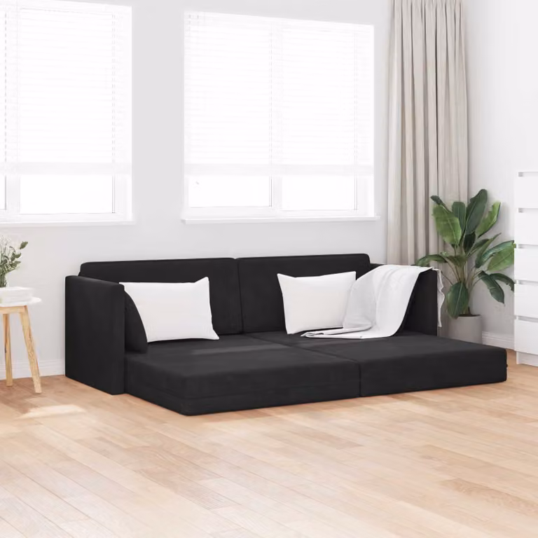vidaXL Divano-letto da pavimento moderno in velluto nero con funzione letto, L: 213 cm, P: 70 cm, H: 77 cm
