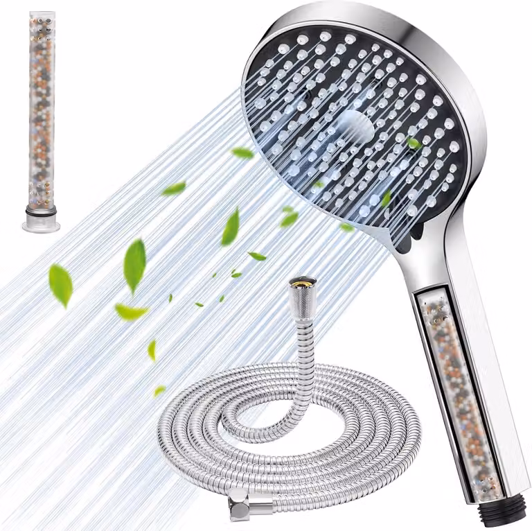 Doccia con filtro, 6 tipi di getto, tubo da 1,6 metri, diametro di 110 mm, ideale per pelli sensibili