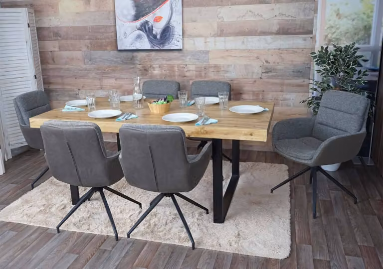 set di 6 sedie per sala da pranzo HWC-K32, sedia da cucina poltroncina, posizione girevole automatica, tessuto MVG ~ grigio-grigio scuro
