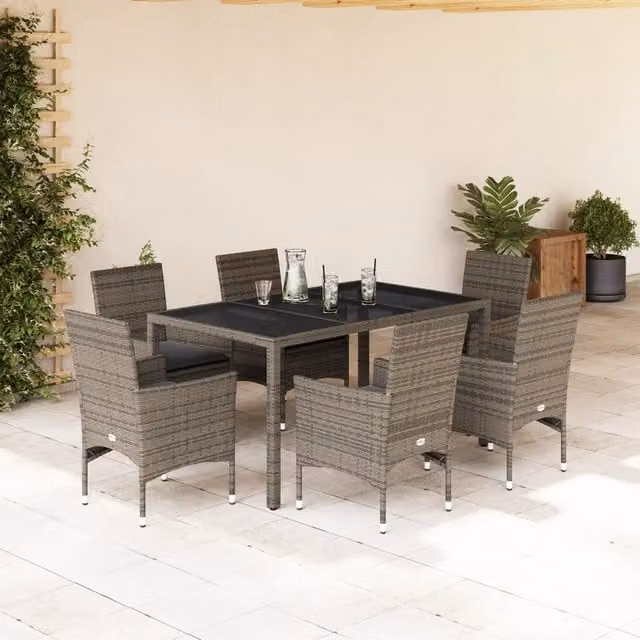 Set da Pranzo da Giardino 7 pz con Cuscini Polyrattan e Vetro 3278558