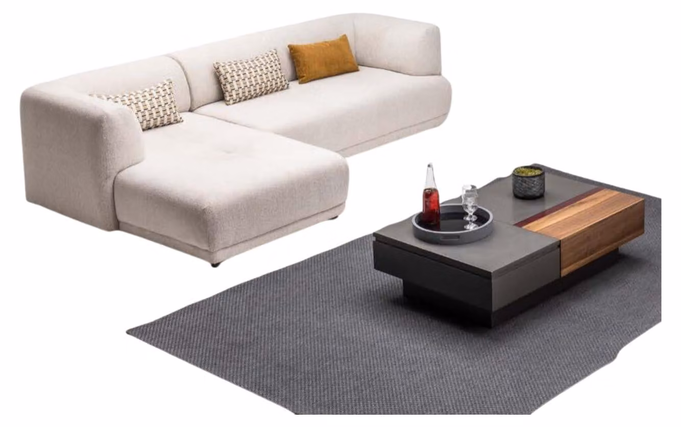 Eckgarnitur Ecksofa L-Form Stoffsofa Polstersofa Couch Sofa Beige