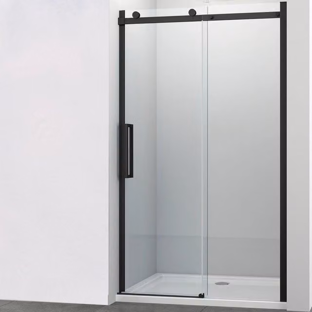 Porta doccia scorrevole Ogomondo a due ante con profilo nero e vetro trasparente da 8 mm, L: 127-129 cm x H: 200 cm