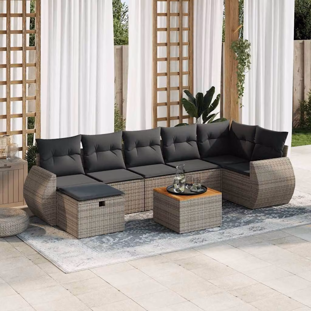 Maison Exclusive - Set da giardino 8 pezzi con cuscini grigio in polyrattan