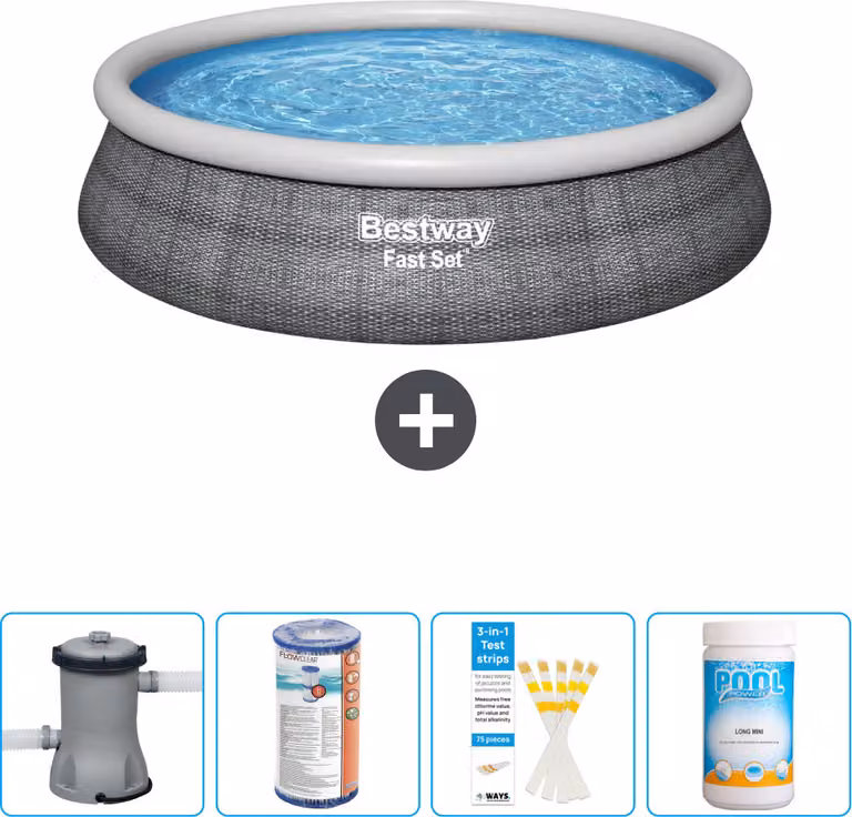Bestway piscina gonfiabile rotonda ad ambientazione rapida - stampa rattan - 457 x 84 cm - inclusa pompa - filtro - strisce reattive - cloro