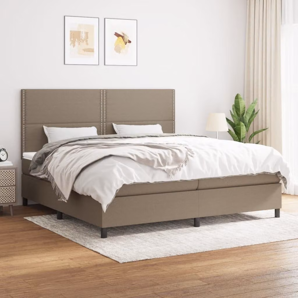 The Living Store Letto a molle con materasso Taupe 200x200 cm in tessuto