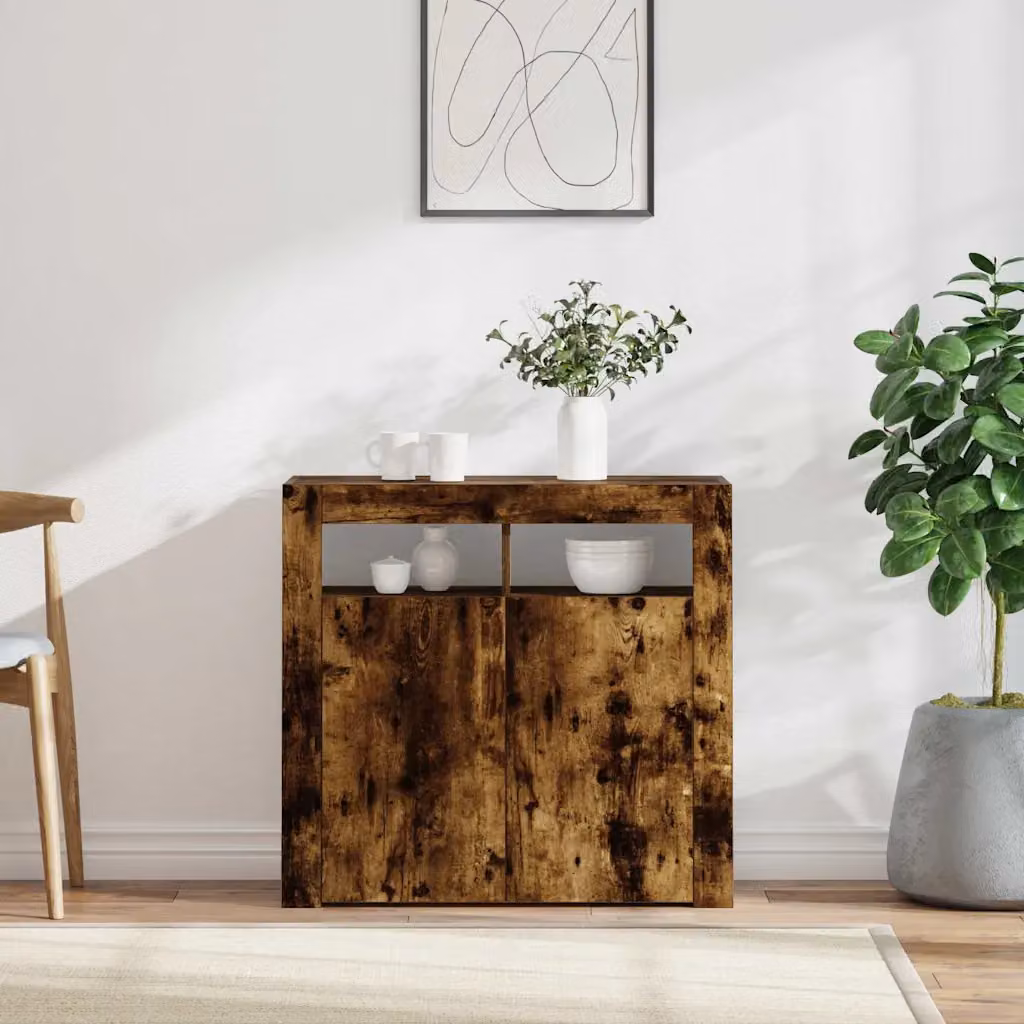 Credenza moderna vidaXL in rovere fumo con luci LED integrate, L 80 cm x P 35 cm x H 75 cm