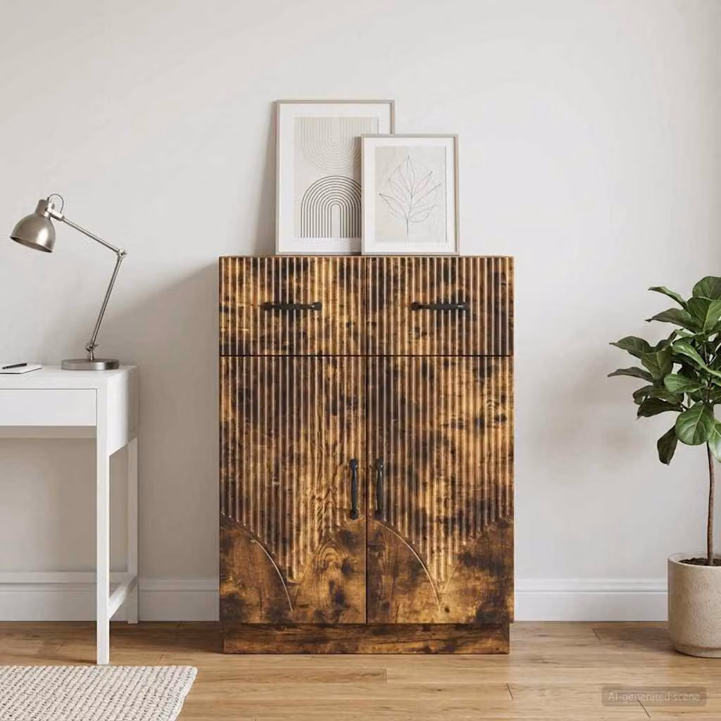 Credenza moderna vidaXL in legno ingegnerizzato color rovere fumo, L: 66 cm, P: 34,5 cm, H: 87 cm