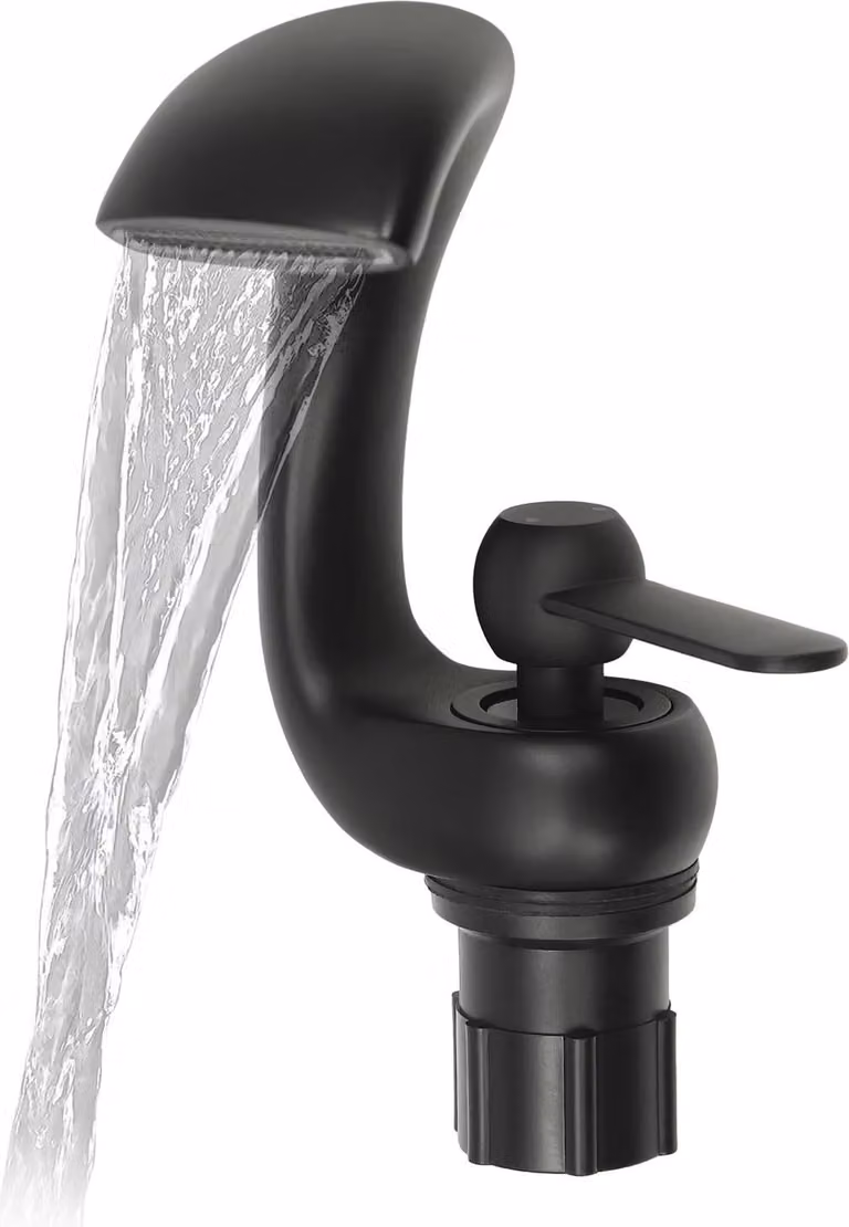 Miscelatore per lavabo a cascata - Miscelatore monocomando - Caldo/freddo - Montaggio a parete - Corpo in metallo - Corpo valvola in acciaio inox - Nero