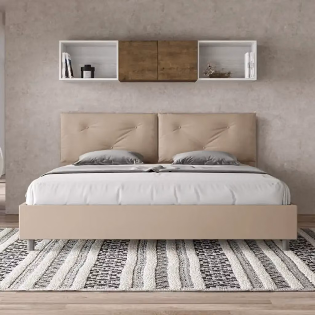 Letto matrimoniale king size Appia Large Ityhome con contenitore imbottito in similpelle color beige L/P/H: 222 x 215 x 110 cm – 2