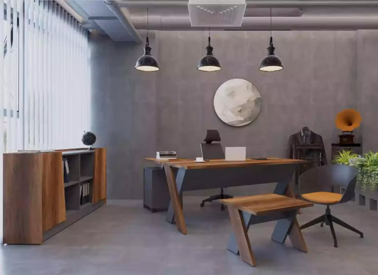 Schreibtisch Couchtisch Bücherregal Arbeitszimmer Buro Modern Braun
