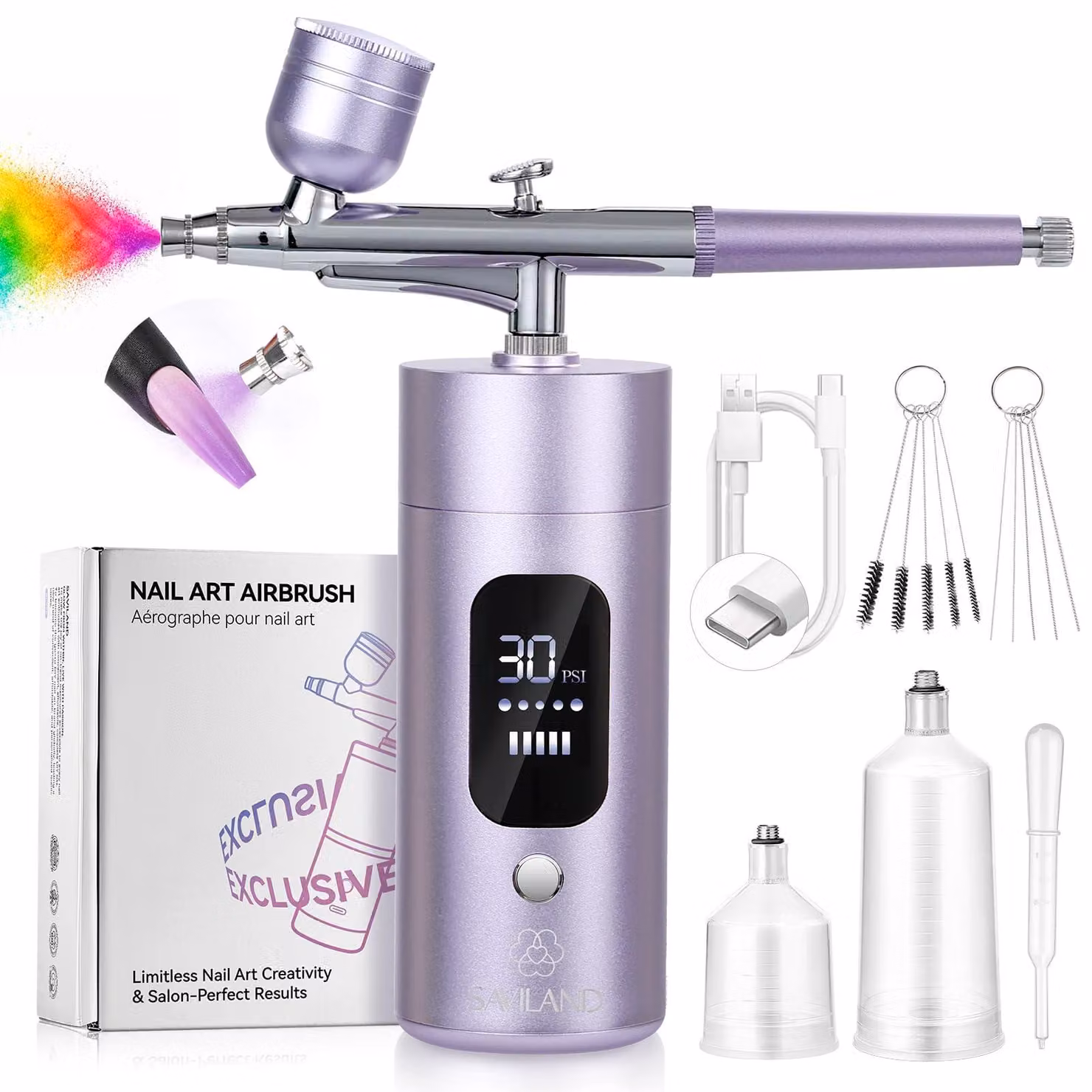 Kit per aerografo con compressore, 25 PSI, senza fili, display LCD, ugello da 0,1 mm