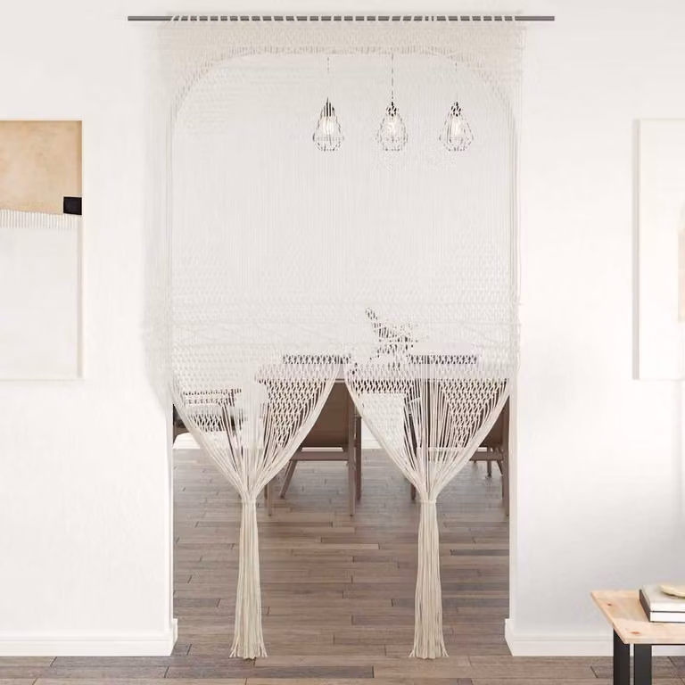 Tenda Macramè boho in cotone vidaXL, L: 140 cm, H: 240 cm, beige/bianco