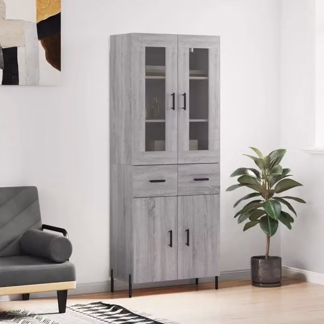 Credenza Grigio Sonoma 69,5x34x180 cm in Legno Multistrato 3198543