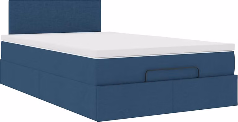 Struttura Letto Pouf con Materasso Blu 120x190 cm in Tessuto