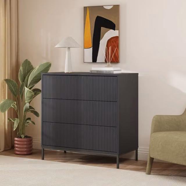 Cassettiera Nykapin en.casa con 3 cassetti nero opaco L 80 cm x P 40 cm x H 80 cm