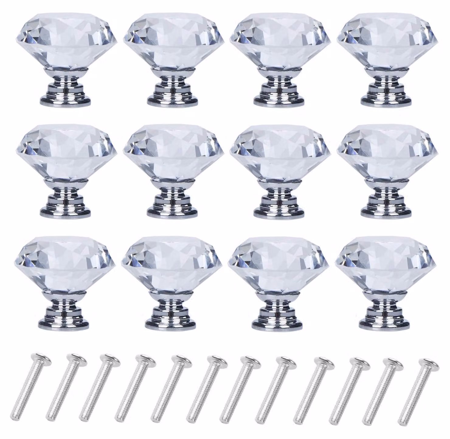 12 bottoni in cristallo, a forma di diamante, diametro 30 mm, per mobili