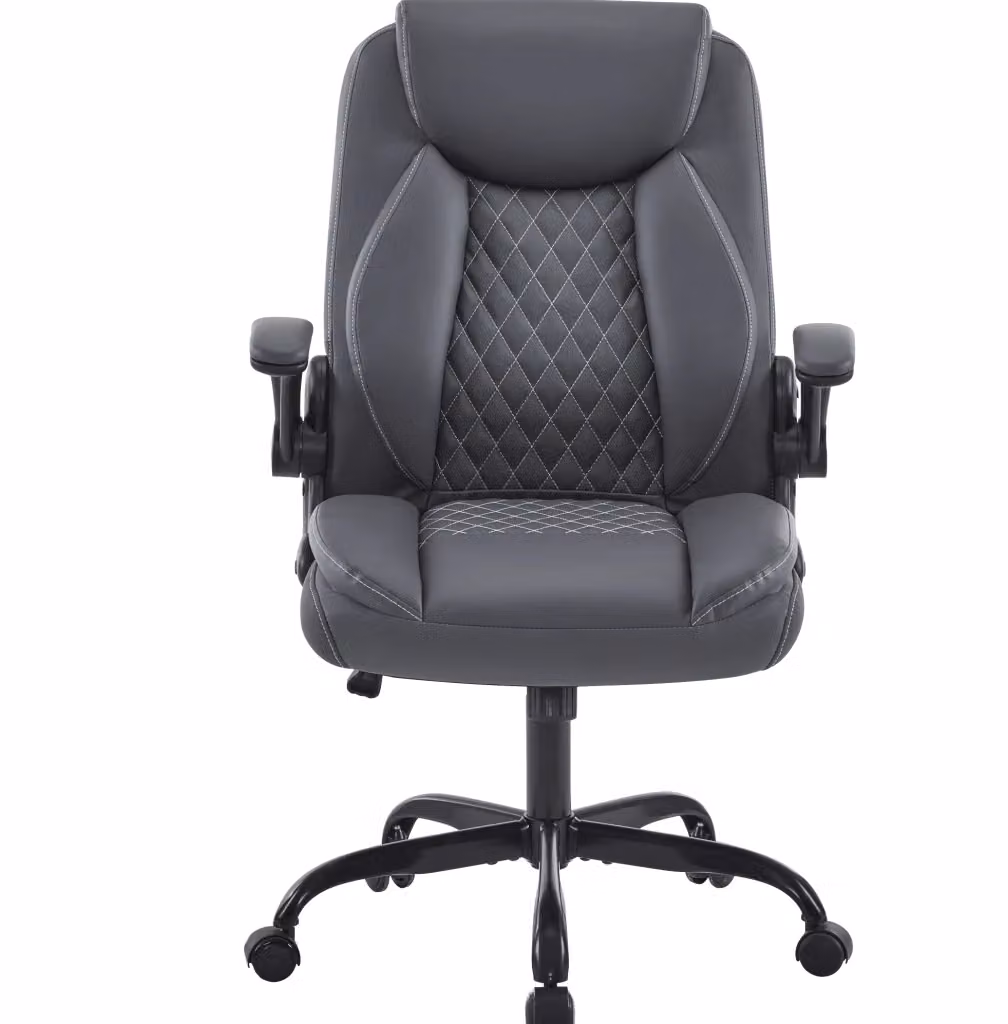 Poltrona da ufficio ergonomica MODFU in pelle grigia con braccioli e base girevole a 360 gradi – 2