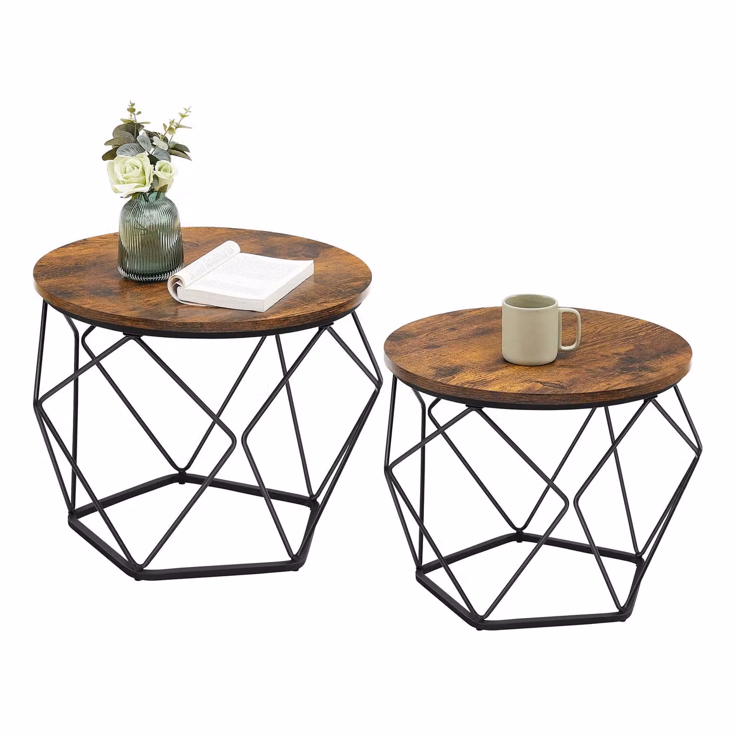 Tavolino VASAGLE, set di 2, piano estraibile, vintage marrone-nero
