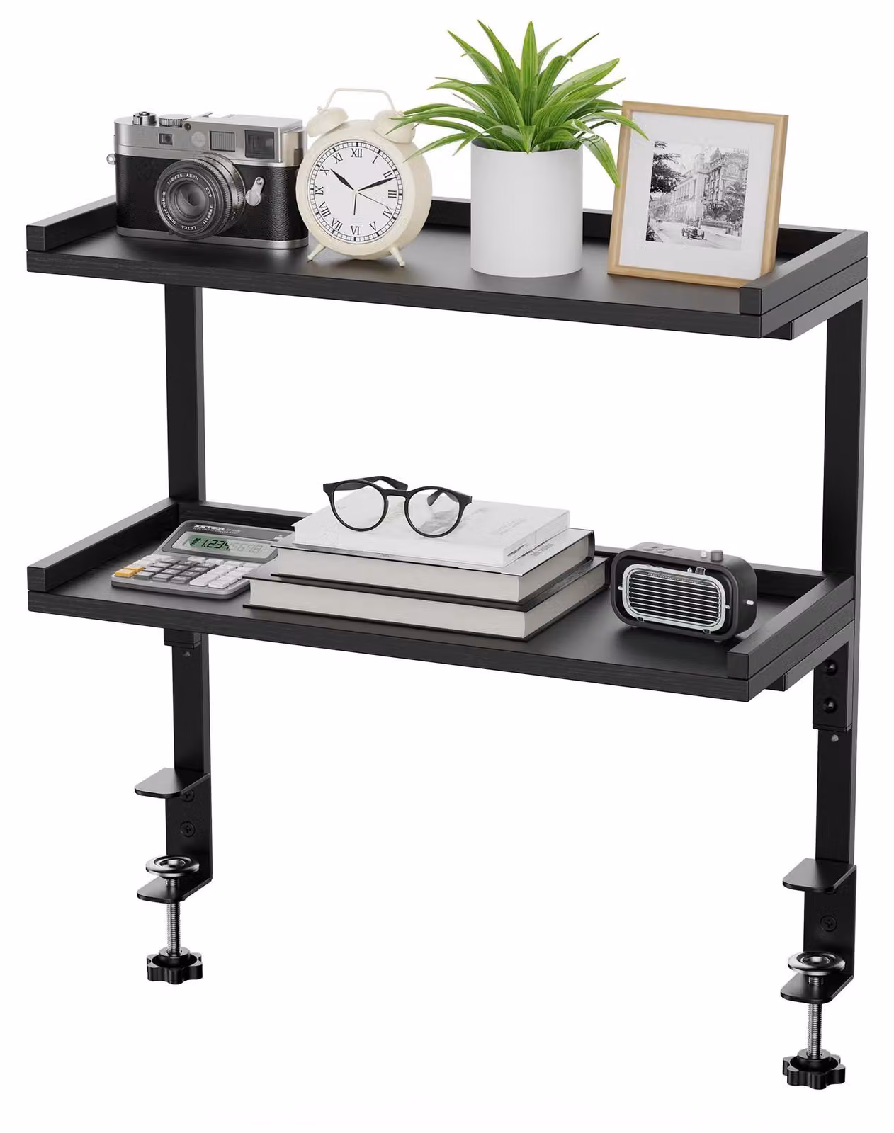 Organizzatore da scrivania in legno a due strati, per libri e accessori
