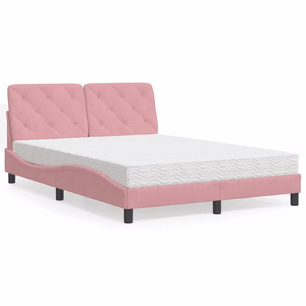 Letto con Materasso vidaXL in Velluto Rosa e Bianco L/P/H: 200 x 140 x 74,5 cm